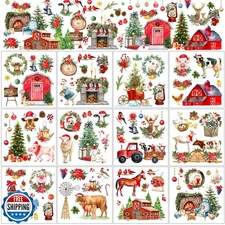 BBTO 12 Sheets Christmas Rub on Transfers for Crafts and Furniture Christmas 