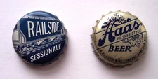 RAILSIDE SESSION ALE & HAAS BEER BOTTLE CAPS HANCOCK MICHIGAN USED CORK BACKED