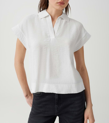 Opus Bluse Shirt Ecru Uni Kurzarm Materialmix V-Neck Gr.36 S Neu m.Etikett 59,99