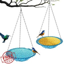 2 Pack Hanging Bird Bath Feeder Nature Blue Plastic Seed Tray