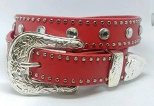 Nocona Girls Rhinestone Studded Red Leather Belt 26 Inch Cowgirl Fancy Western