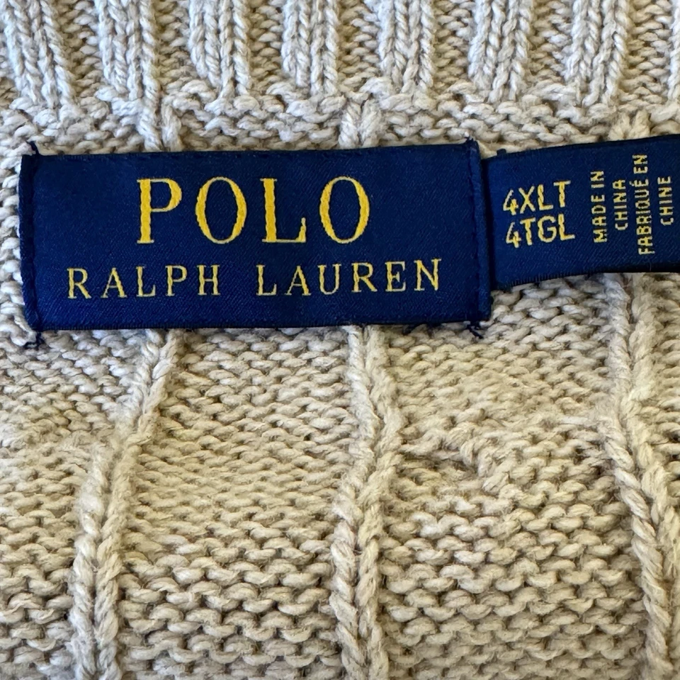 Polo Ralph Lauren Suéter Tejido con Cable Cuello Redondo Algodón Grande y Alto Clásico Camel 4XLT Foto 4 de 4