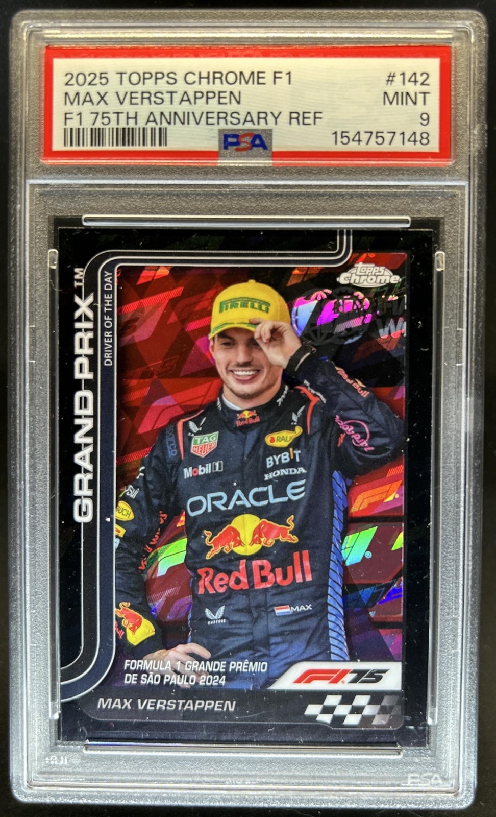 2025 Topps Chrome F1 Max Verstappen F1 75th Grand Prix #/75 PSA 9