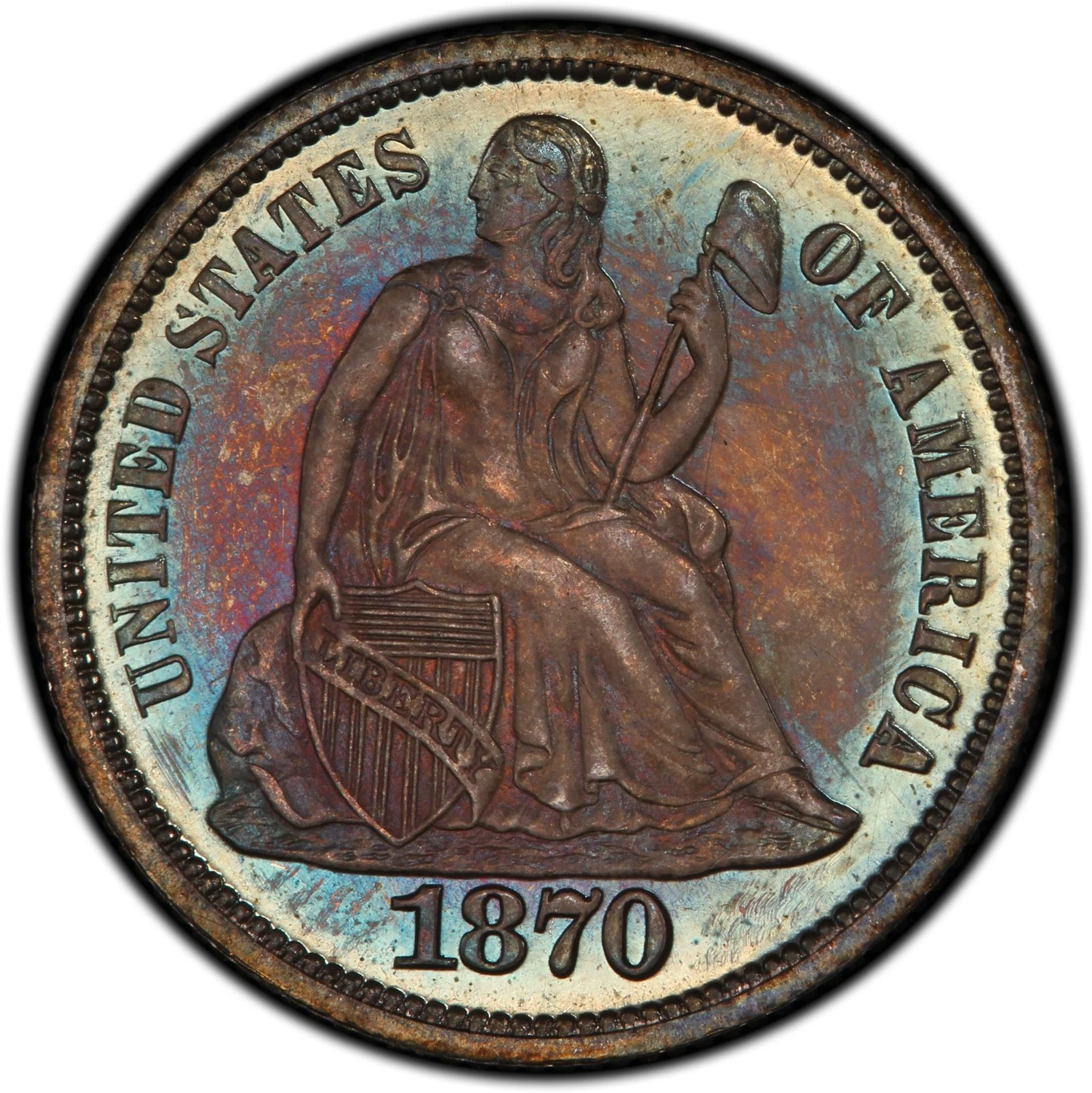 1870 10C Liberty Seated Dime PCGS PR67 (CAC)