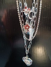 Paparazzi Heart Charms Necklace Earrings Set, New In Package, Silvertone