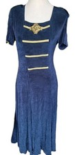 Vintage Joseph Ribkoff womens 12 Military Nautical Slinky 80s 90s Maxi Dress