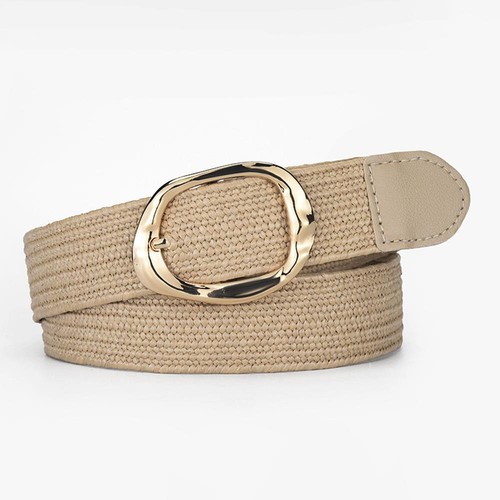 Gold Pin Buckle Pp Straw Braided Belt Wide Stretch Waistbanddecorative ~ - Picture 2 of 14