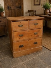 Antique Pine 4 Drawer Chest Of Drawers Farmhouse