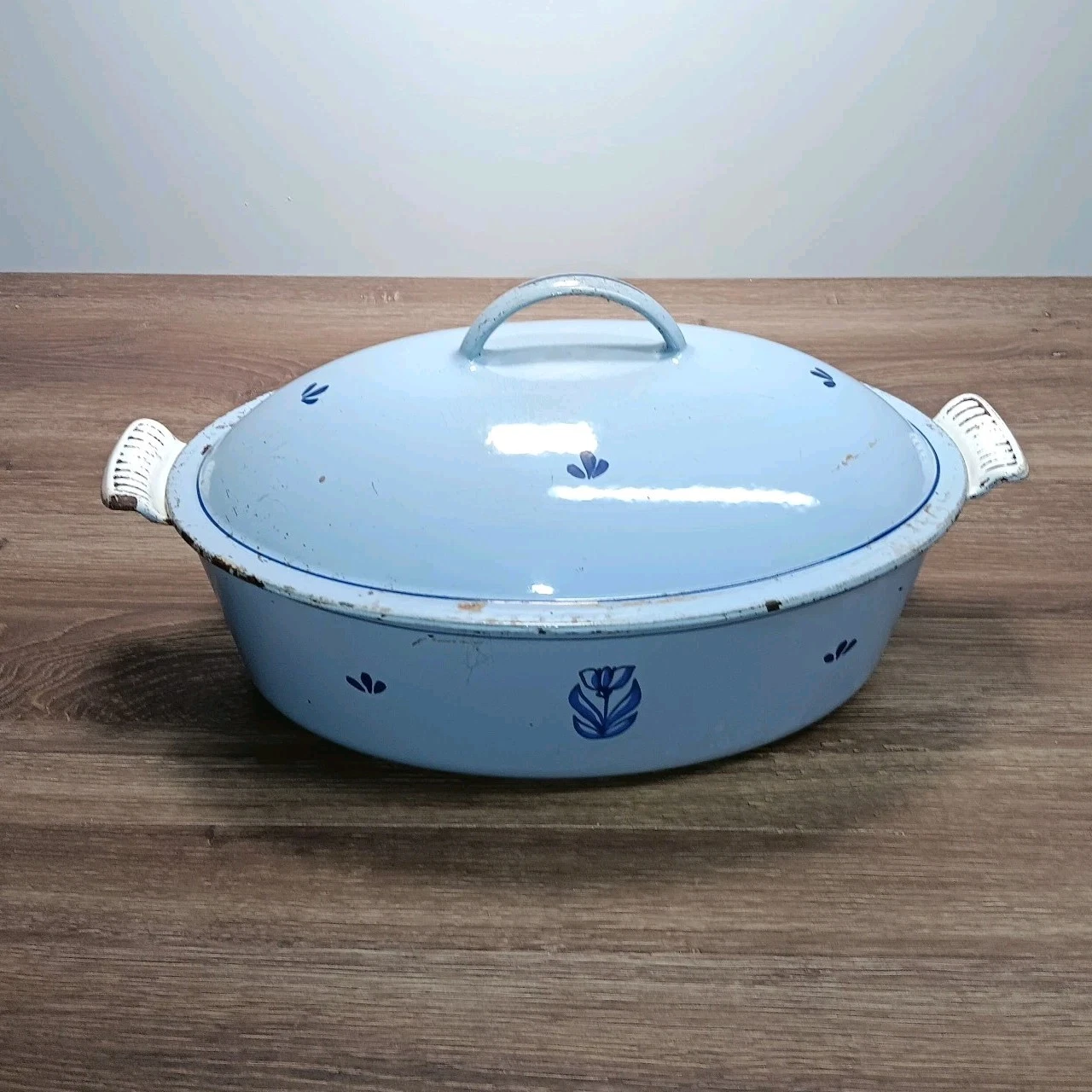 Vintage Dru Holland Dutch Oven #35. Oval 5.3qt 5L. Baby Blue Fast Shipping!