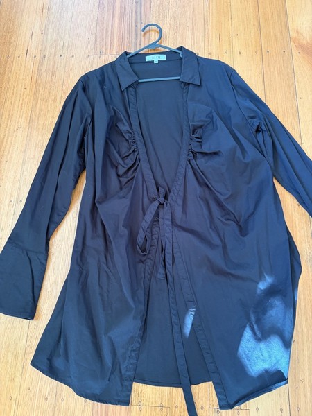Dazie Black Long Sleeve Tie Front Shirt Dress Size 16