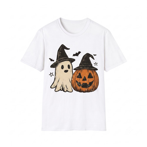 Ghost and Pumpkin Halloween T Shirt Spooky Season Cute Witch Hat Fall Graphic