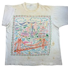 VTG 80s San Francisco Golden Gate Bridge Colorful Art Works DISTRESS t-shirt XL