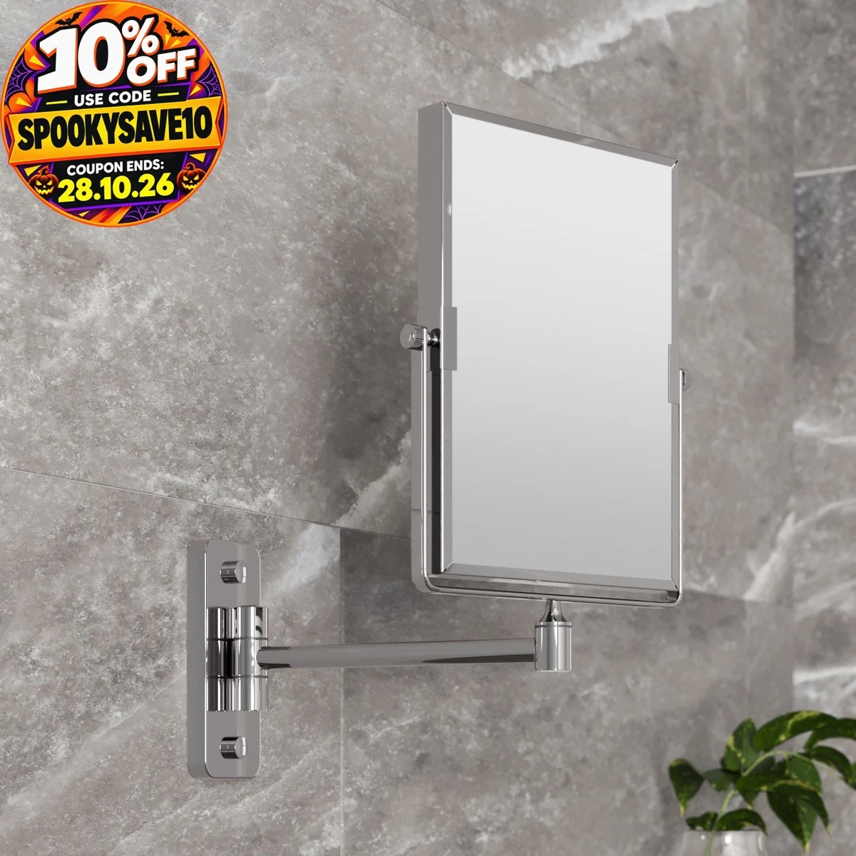 Wall Mounted 3x Magnifying Bathroom Mirror Shaving Make Up Extending Chrome