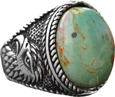 KAMBO 925 Sterling Silver Men's Ring Natural Turquoise Handmade Turkey