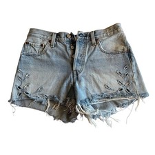 Levi's 501 Denim Cut-off Button Fly Shorts Distressed Cotton Eyelet Cut-Out 25