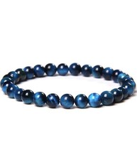 Blue Tiger Eye Beaded Stretch Bracelet Natural Balance Confidence Protection Uni