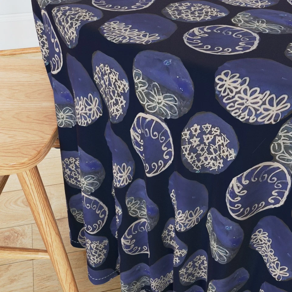 Japanese Inspired Sashiko Moon Printed Round Table Cover, Round Table Cloth - Image 4 of 4