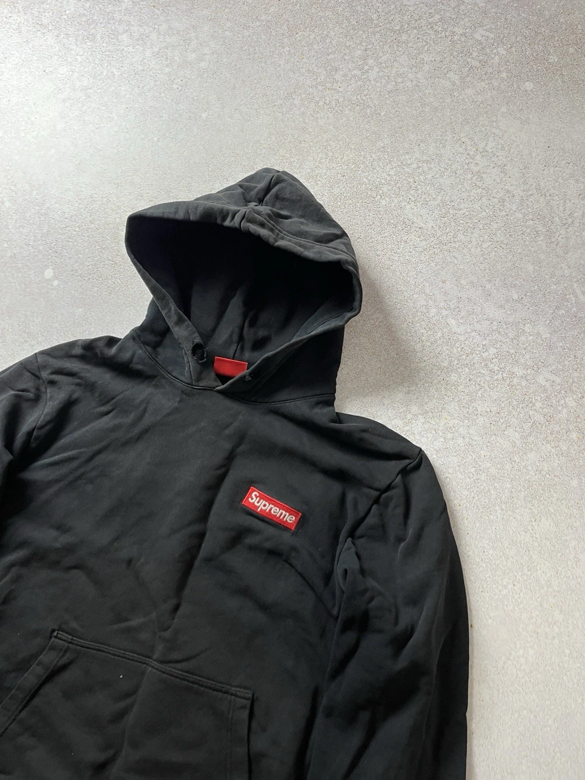 Supreme Spain Felpa con Cappuccio Distressed Manica Grande Logo Nero Taglia M