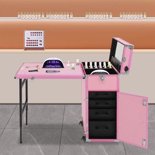 Trolley cosmético organizador de almacenamiento tren de maquillaje maleta mesa de manicura rodante - Imagen 5 de 24