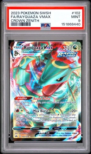 2023 POKEMON SWORD & SHIELD CROWN ZENITH #102 FULL ART/RAYQUAZA VMAX PSA 9