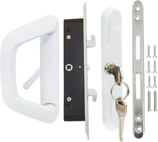Sliding Patio Door Handle with Mortise Lock and Keys, Key Cylinder and Keeper, 4