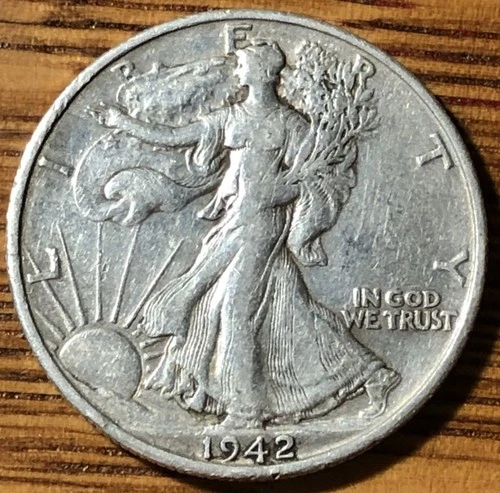 1942 S Walking Liberty Silver Half Dollar- Fine Quality Coin - FREE SHIPPING