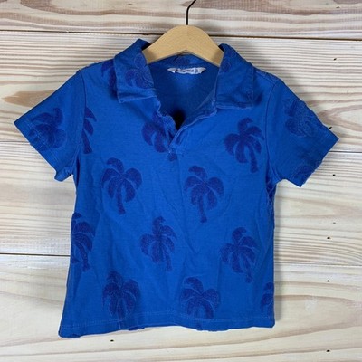 Mayoral Polo Shirt Boys 4 Blue Palm Tree Terry Textured Tropical Summer