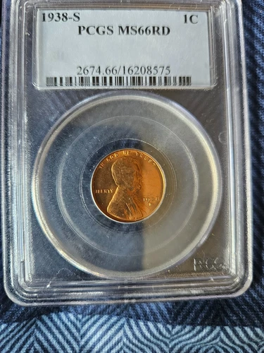 1938 S LINCOLN CENT WHEAT PENNY PCGS MS66 RD