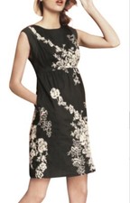J Crew Mirabel Gray Cream Embroidered Floral Dress SZ 2 Pockets Garden Party