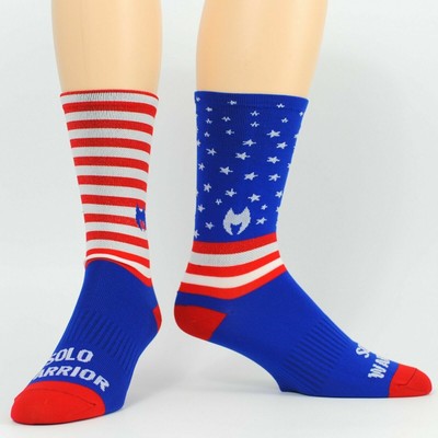 Solo Warrior Men's Cycling Compression Socks, Size 8-12, American Flag Design