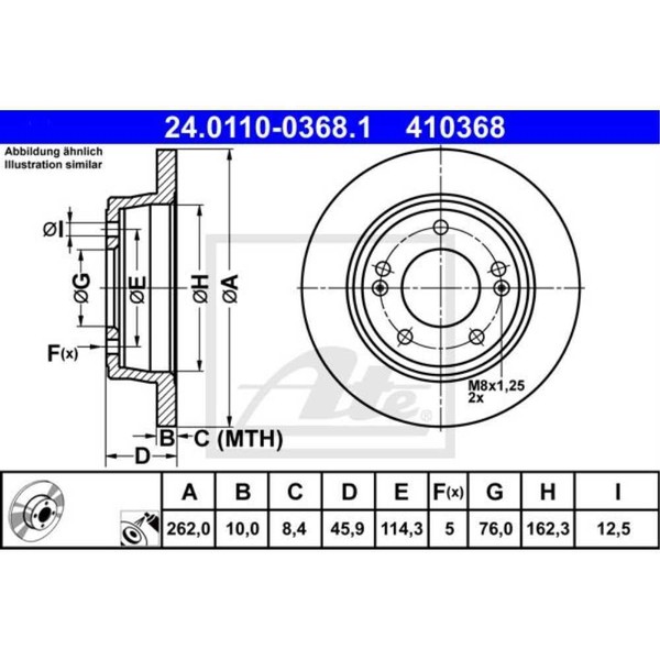 ATE 2X Bremsscheibe Hinten 2620 Voll FüR Hyundai Kona OS OSE OSI 24.0110-0368.1-image