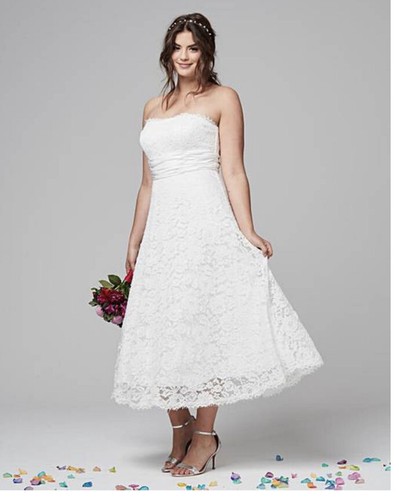 New Ivory Lace Tea Length Wedding Dress 
