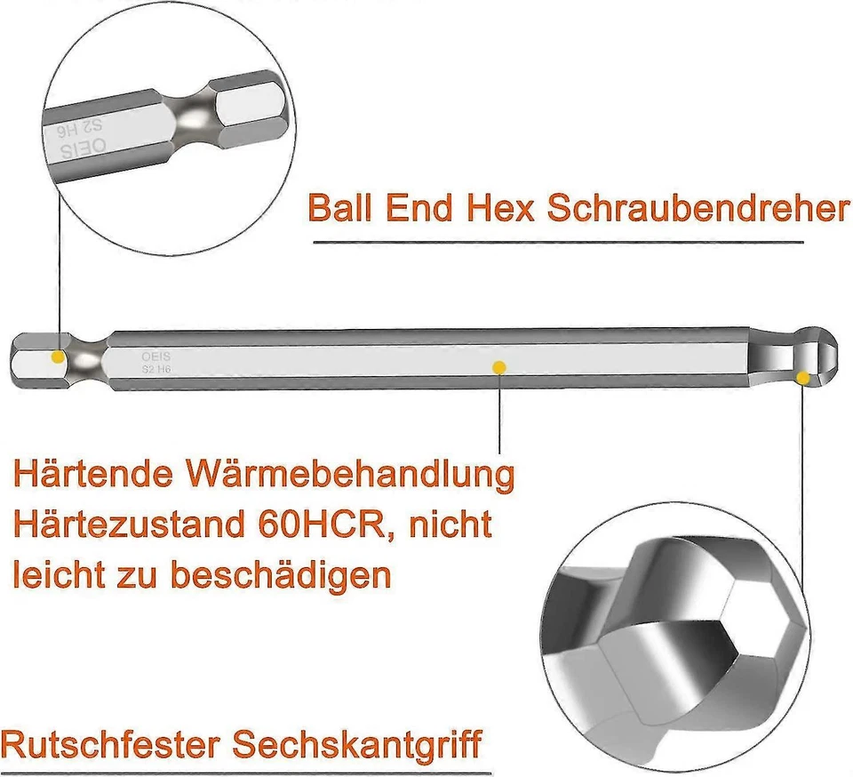 9pcs ball end hex screwdriver 1.5/2/2.5/3/4/5/6/8mm/10mm hex socket ball end - Image 4 of 4