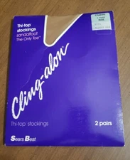 Sears Cling-alon Thi-top Stockings  Sandlefoot 2 Pair Classic Nude Thigh High