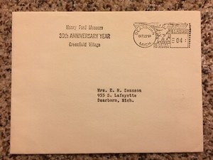 DR JIM STAMPS 1959 HENRY FORD MUSEUM 30 ANNIVERSARY COVER CARD ENVELOPE STAMP
