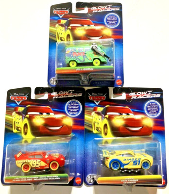 Disney Pixar Cars~ GLOW RACERS ~ FILLMORE ~LIGHTNING~ CRUZ RAMIREZ~Lot Of 3~ New