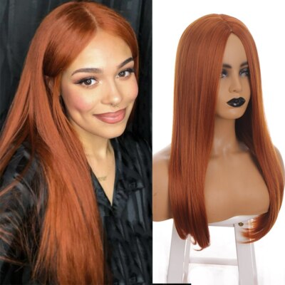 Copper Red Wigs Synthetic Hair Long Straight Heat Resistant