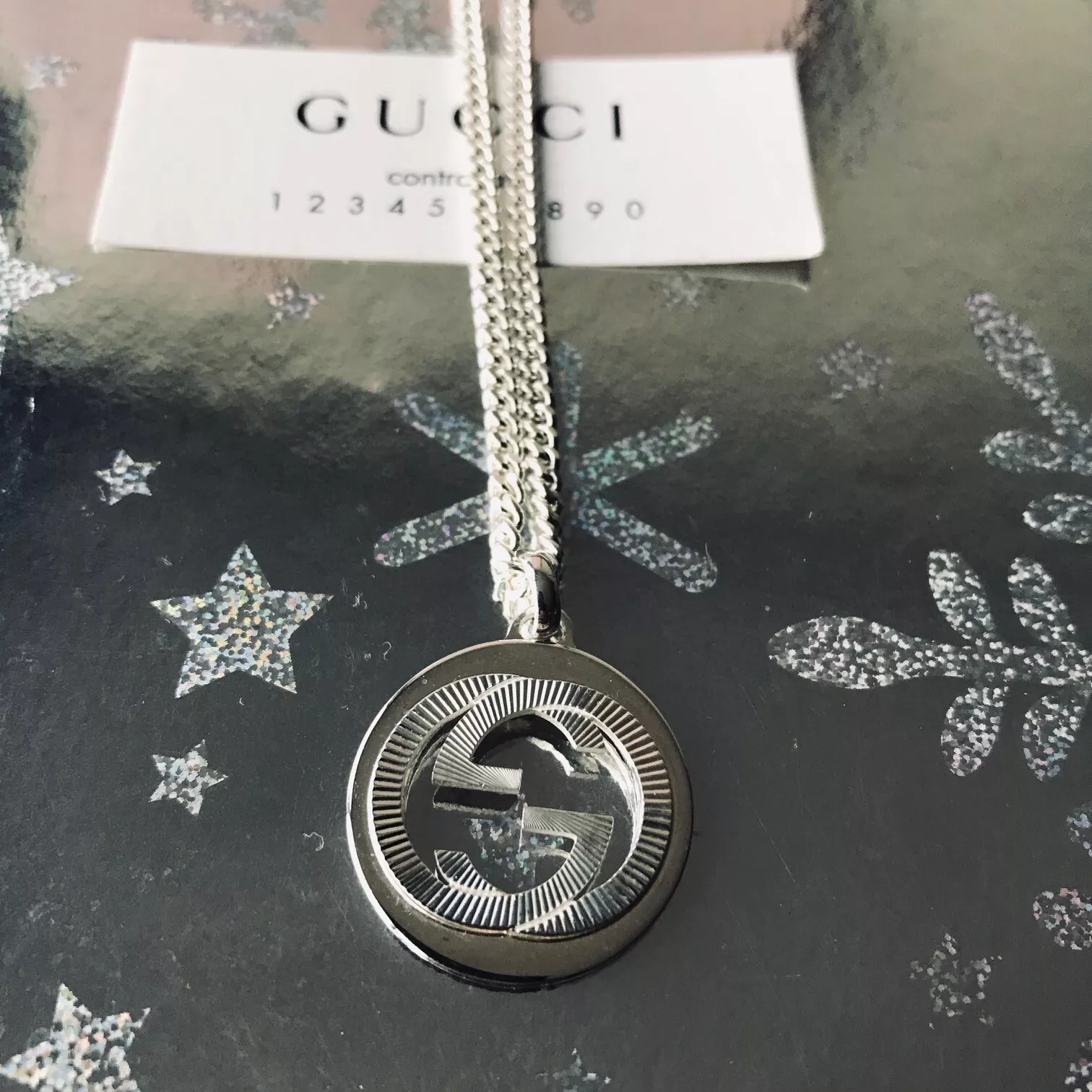 Collier GUCCI imbriqué double logo G argent 925 avec boite et pochette à bijoux