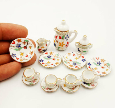 1:12 Scale Dollhouse Miniatures Dish Cups Plate Set Ceramics Kitchen Accessories