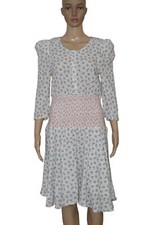 LoveShackFancy Embroidered Printed Floral Puff Sleeve Smocked Tunic Dress New XS