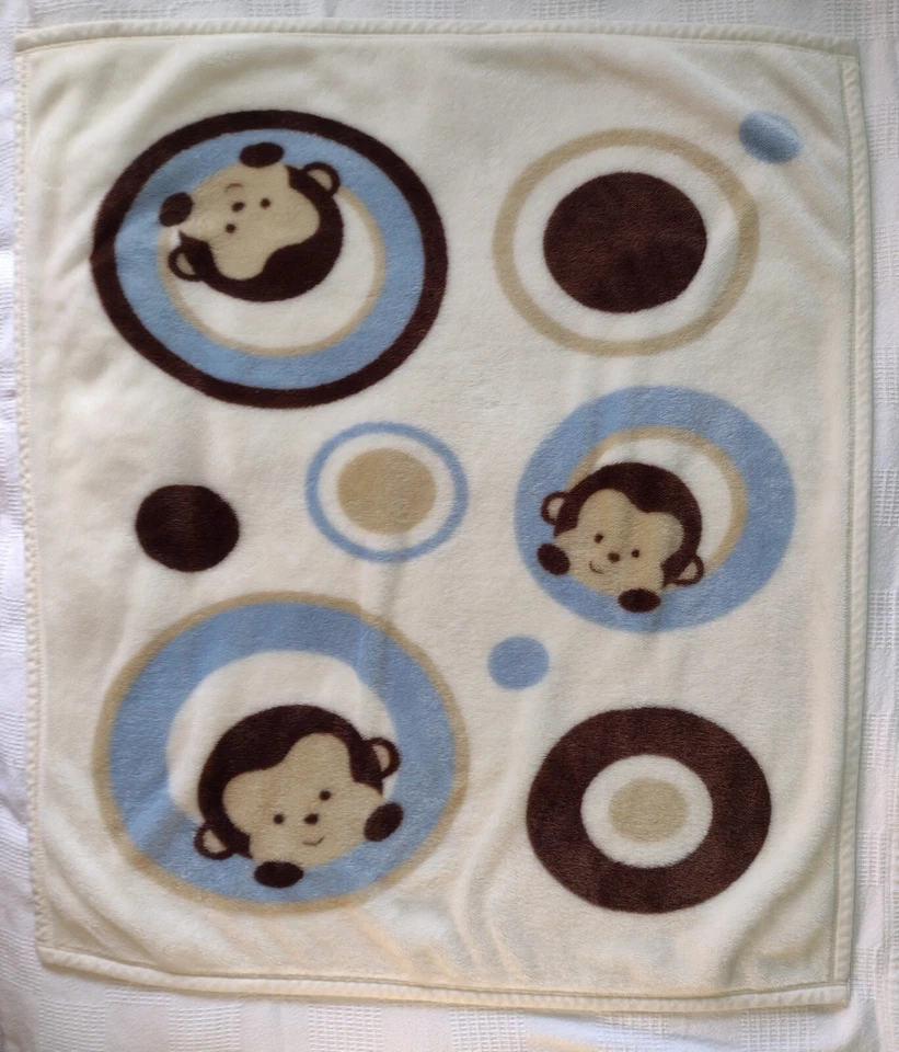 Manta bebé mono círculo Tiddliwinks marrón crema azul acrílico felpa 40x36 puntos Foto 2 de 4