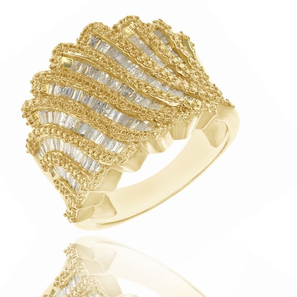 Wedding Band Ring Taper Cubic Zirconia 14K Yellow Gold Plated Silver-image