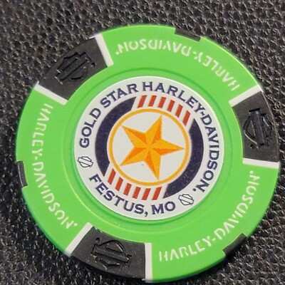 GOLD STAR HD ~ MISSOURI (Neon Green/Black Full Color) Harley Davidson Poker Chip