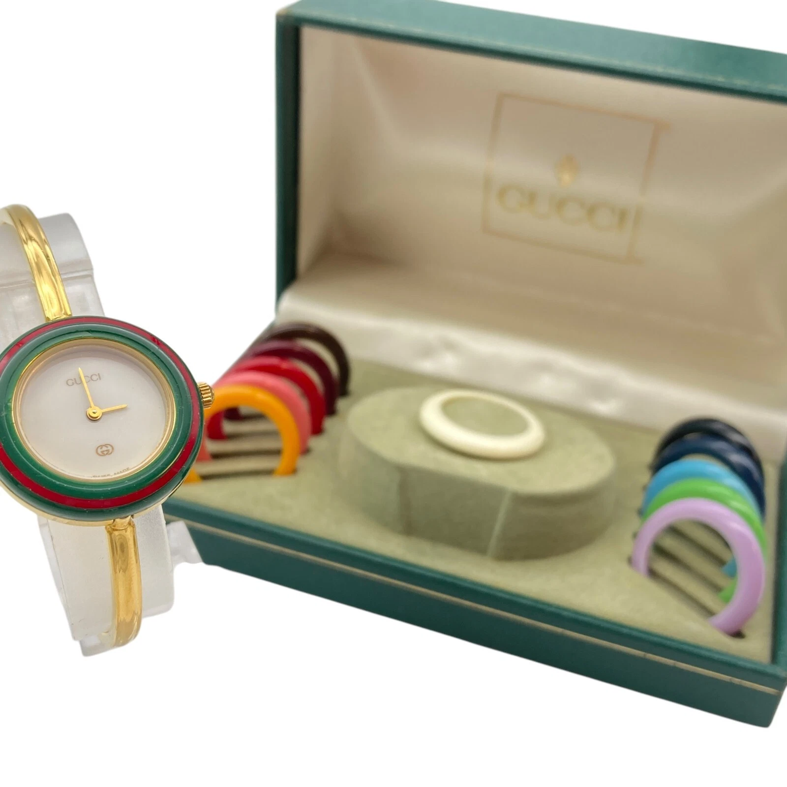 Orologio donna Gucci lunetta cambio 12 colori quadrante oro scatola funzionante 6 1 2"