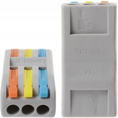 2/5/10X 3WAY REUSABLE SPRING LEVER TERMINAL BLOCK ELECTRIC CABLE WIRE CONNECTORS