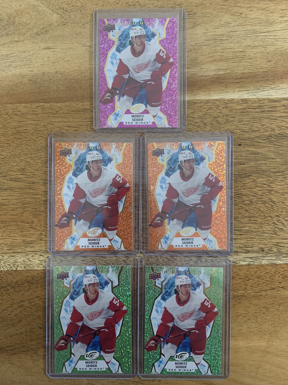 2021-22 Upper Deck Ice Moritz Seider Base Rookie Lavender, Orange & Green RC Lot