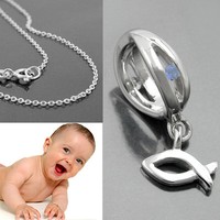 Jungen Zirkonia Blau Infinity Taufring Christen Fisch Mit Kette 38 Cm Silber 925