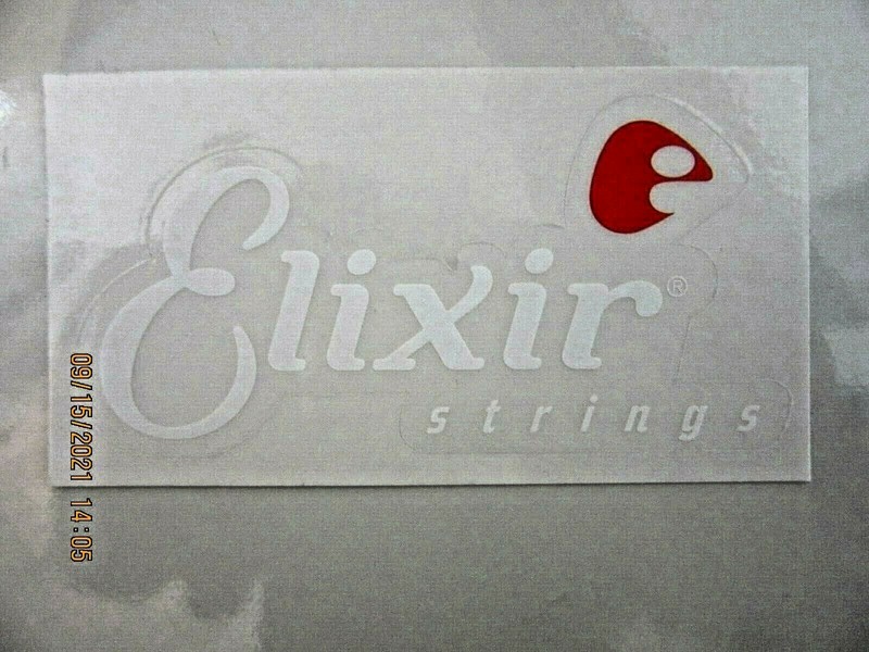 ELIXIR STRINGS DECAL STICKER WHITE ON CLEAR.GUITAR  BASS ACCOUSTIC NICE NEW