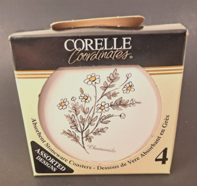 Corelle Coordinates Stoneware Coasters 4 Herbs Lavender Chamomile Basil Rosemary