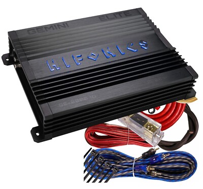 Hifonics GE-2000.1D Gemini Elite 2000W Max Power Car Amplifier + 0 Ga Amp Kit